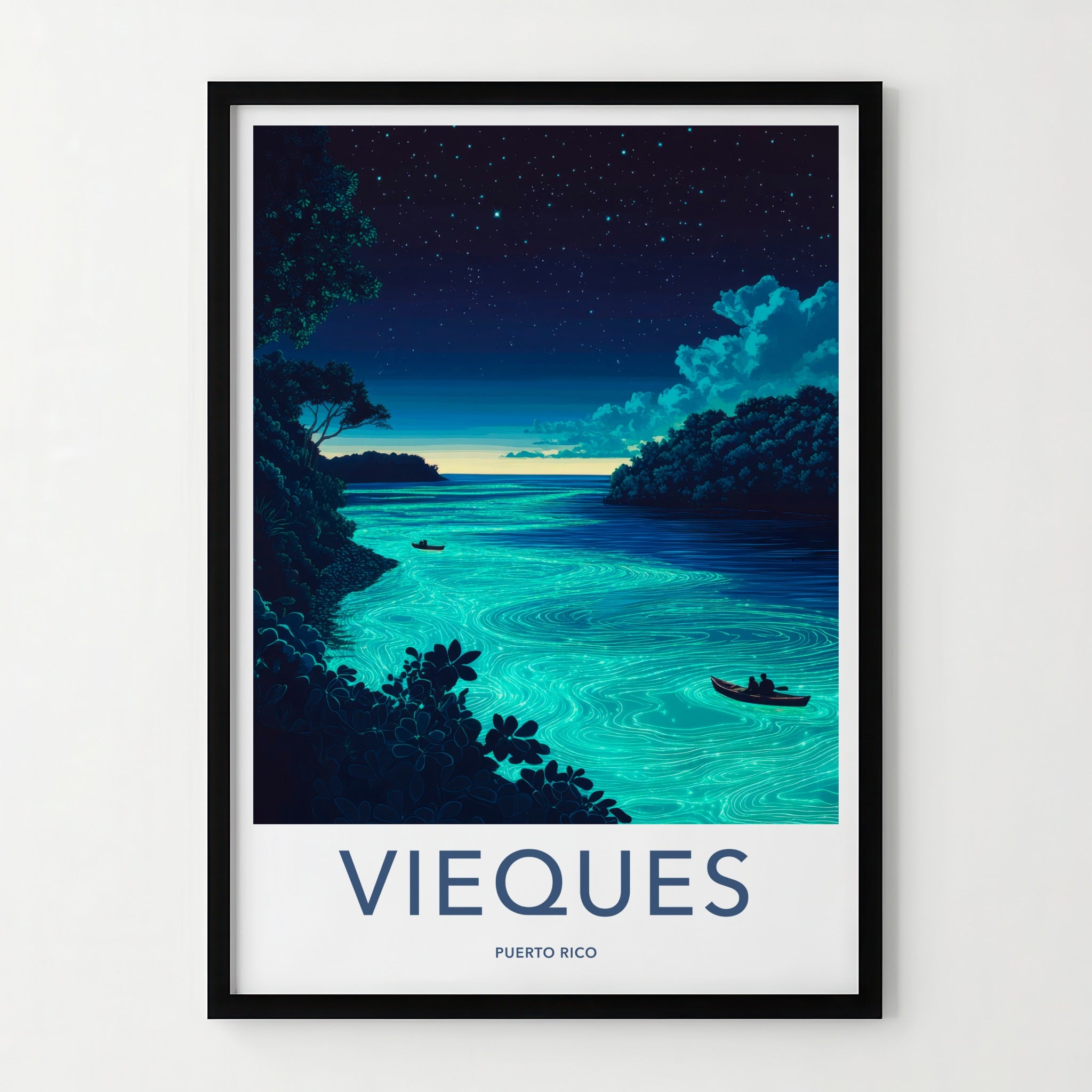 Vieques Poster - Puerto Rico Travel Art - Bioluminescent Bay Night Home Decor