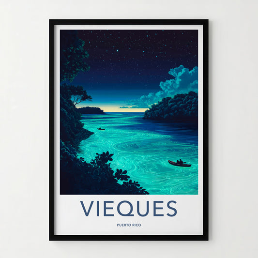 Vieques Poster - Puerto Rico Travel Art - Bioluminescent Bay Night Home Decor