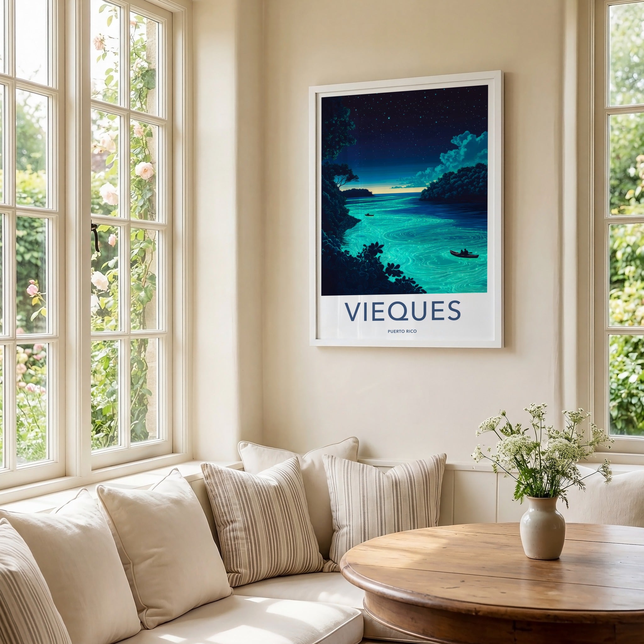 Vieques Poster - Puerto Rico Travel Art - Bioluminescent Bay Night Home Decor