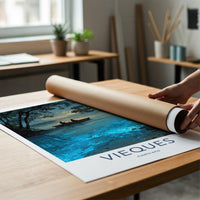 Vieques Poster - Puerto Rico Travel Art - Bioluminescent Water Boat Home Decor