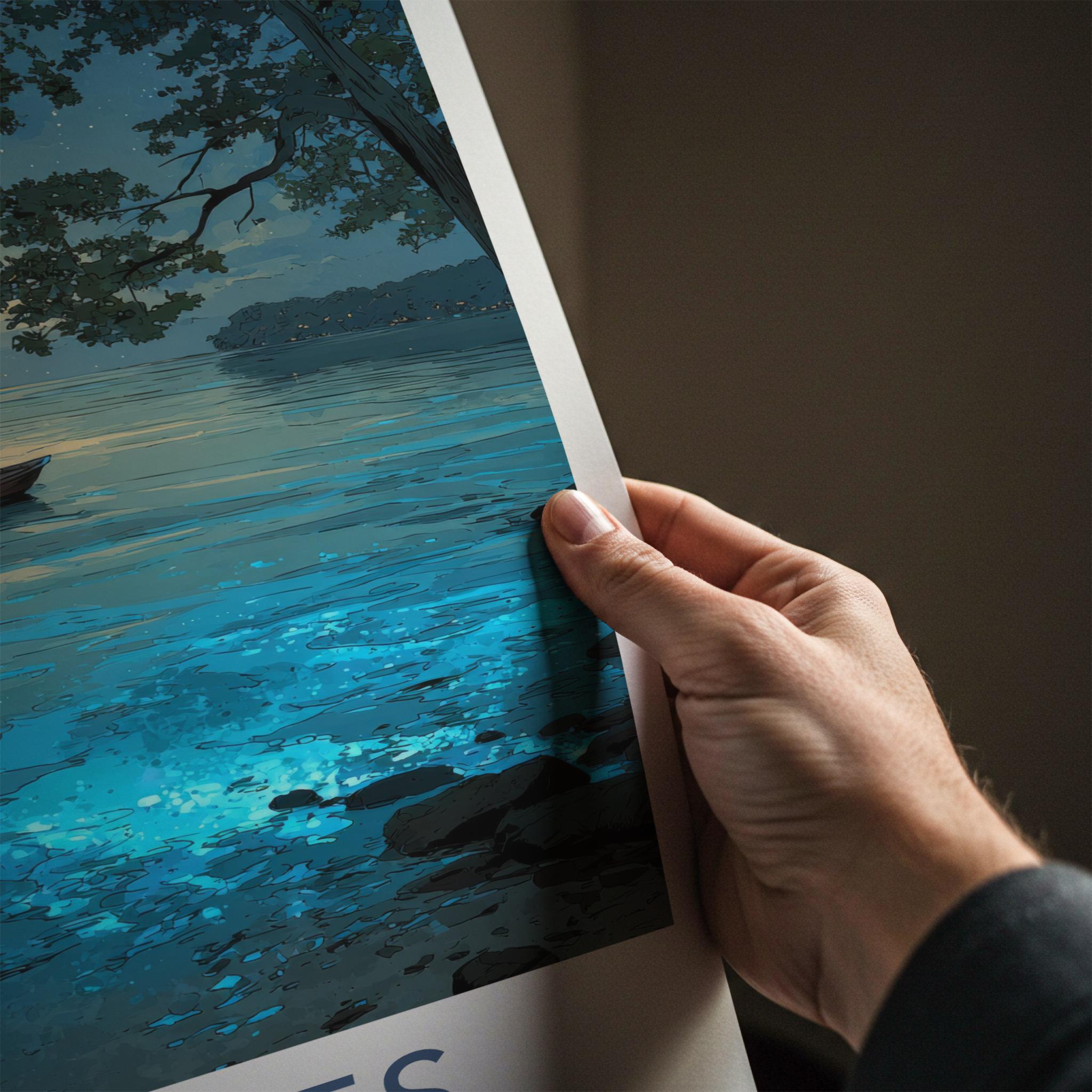Vieques Poster - Puerto Rico Travel Art - Bioluminescent Water Boat Home Decor