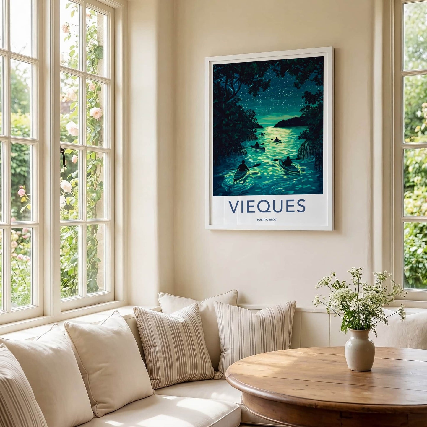 Vieques Poster - Puerto Rico Travel Art - Bioluminescent Water Kayak Wall Decor