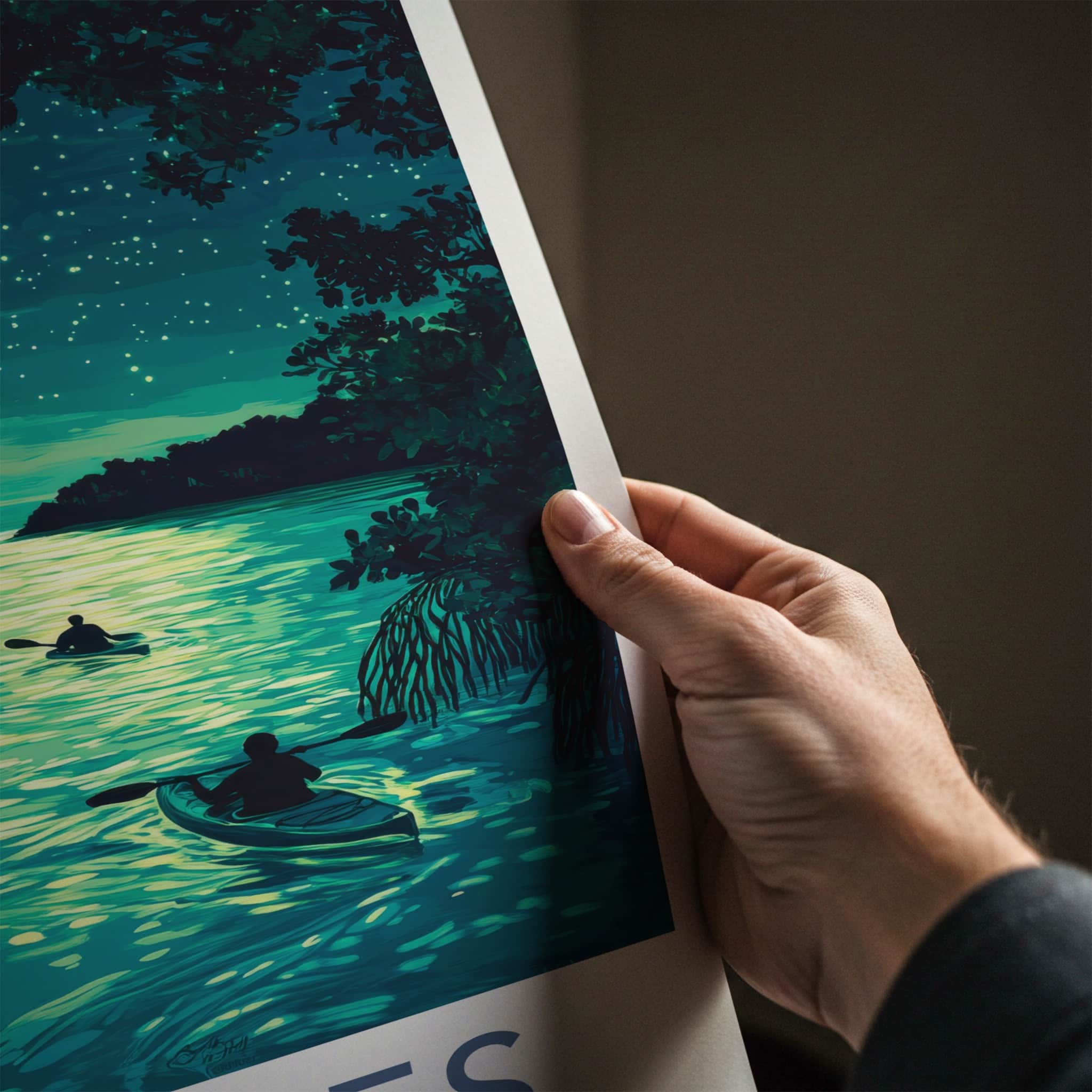 Vieques Poster - Puerto Rico Travel Art - Bioluminescent Water Kayak Wall Decor