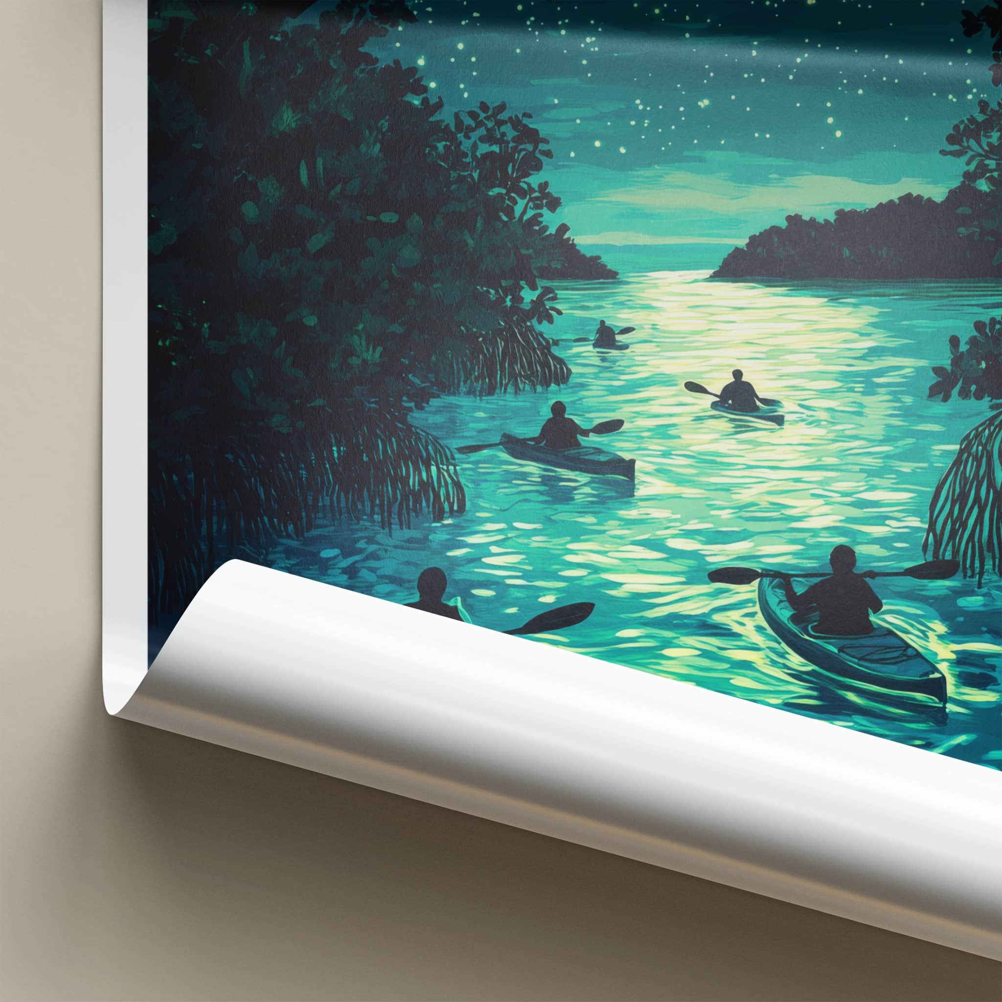 Vieques Poster - Puerto Rico Travel Art - Bioluminescent Water Kayak Wall Decor