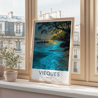 Vieques Poster - Puerto Rico Travel Art - Glowing Kayak Lagoon Home Decor