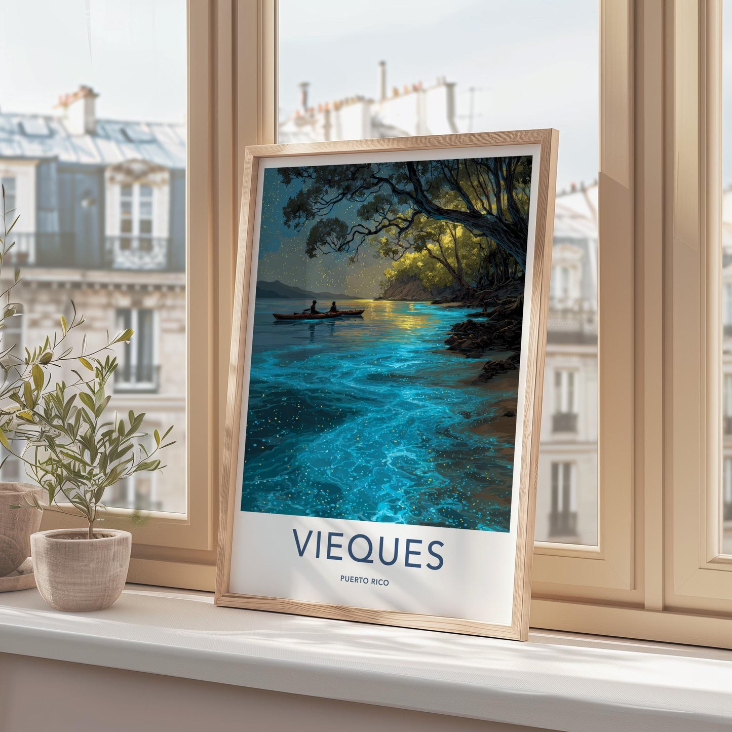 Vieques Poster - Puerto Rico Travel Art - Glowing Kayak Lagoon Home Decor