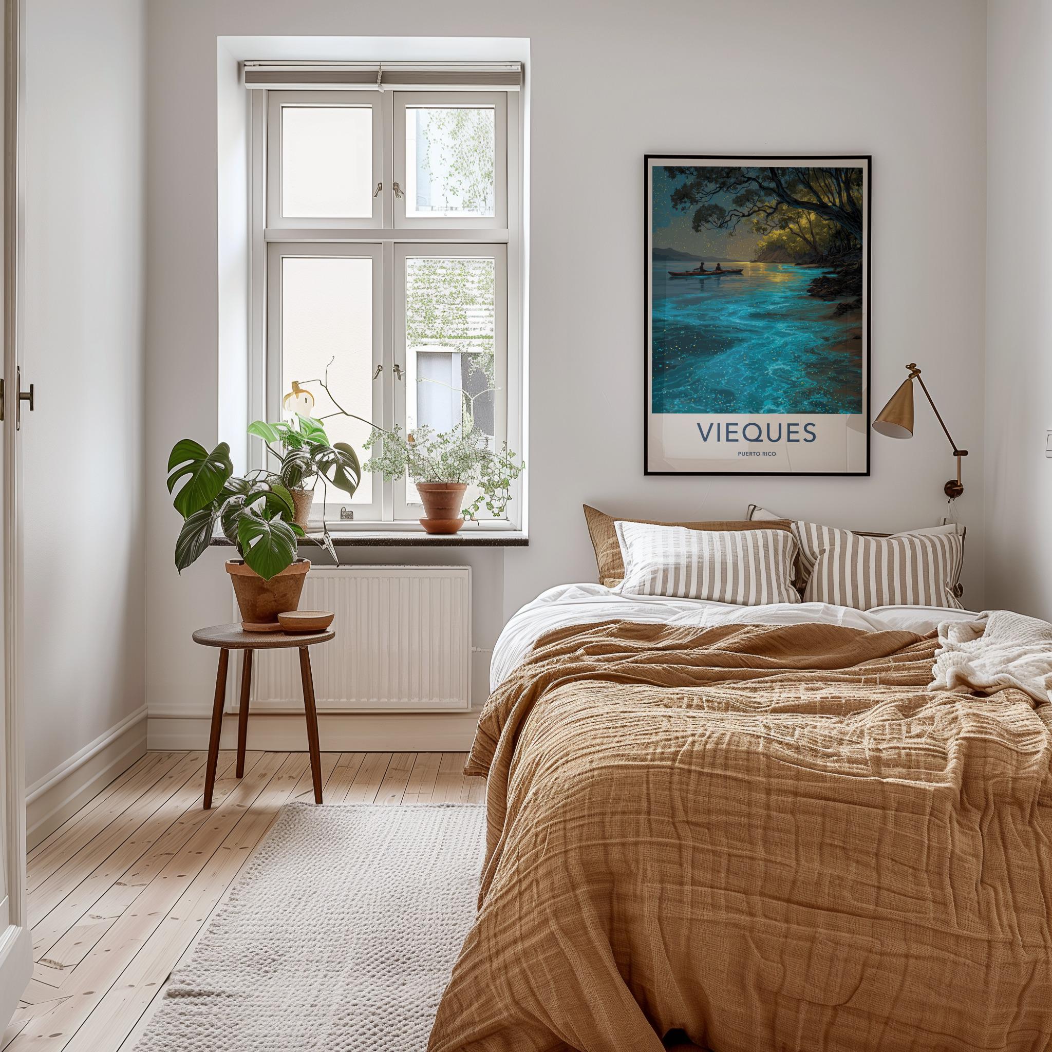 Vieques Poster - Puerto Rico Travel Art - Glowing Kayak Lagoon Home Decor