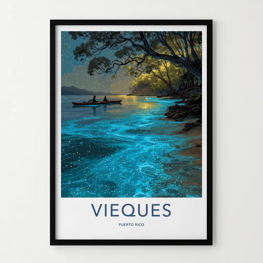 Vieques Poster - Puerto Rico Travel Art - Glowing Kayak Lagoon Home Decor