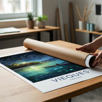 Vieques Poster - Puerto Rico Travel Art - Moonlit Island Paddle Home Decor