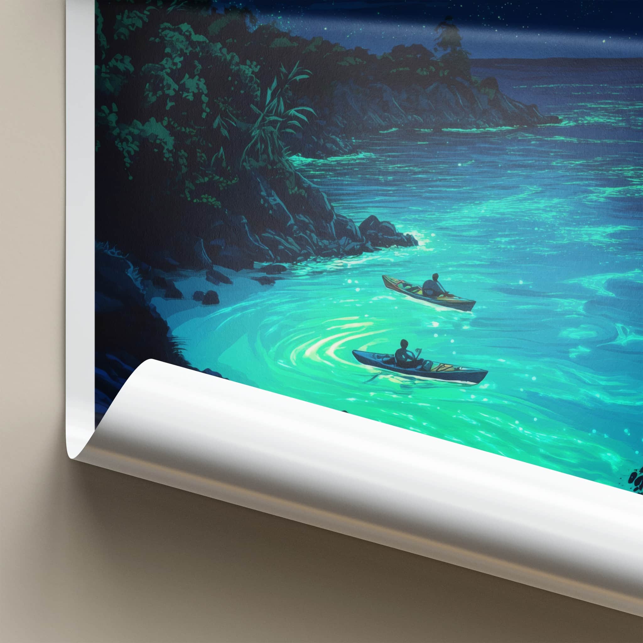 Vieques Poster - Puerto Rico Travel Art - Starry Bioluminescent Waters Home Decor