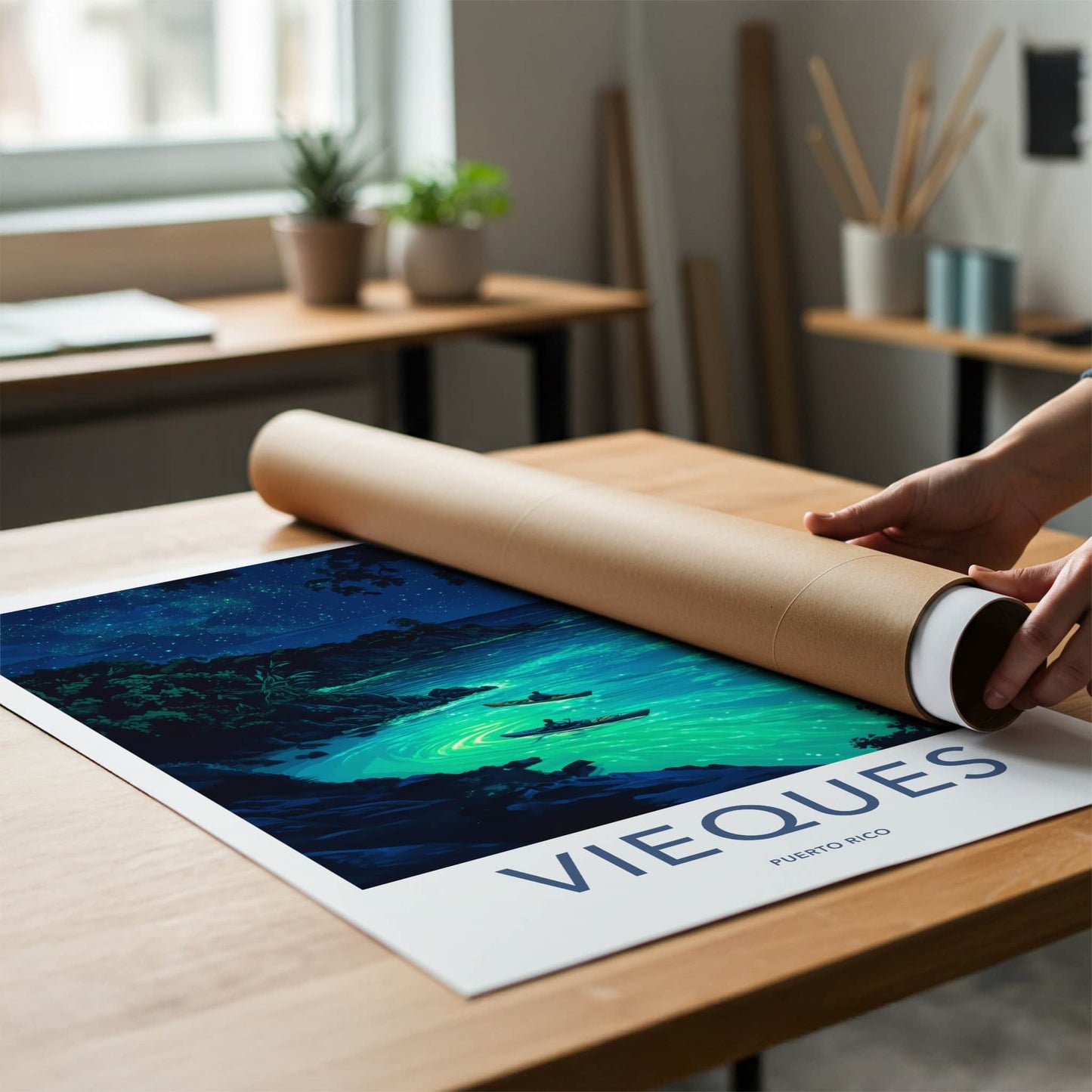 Vieques Poster - Puerto Rico Travel Art - Starry Bioluminescent Waters Home Decor