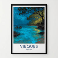 Vieques Poster - Puerto Rico Travel Art - Starry Water Kayak Home Decor