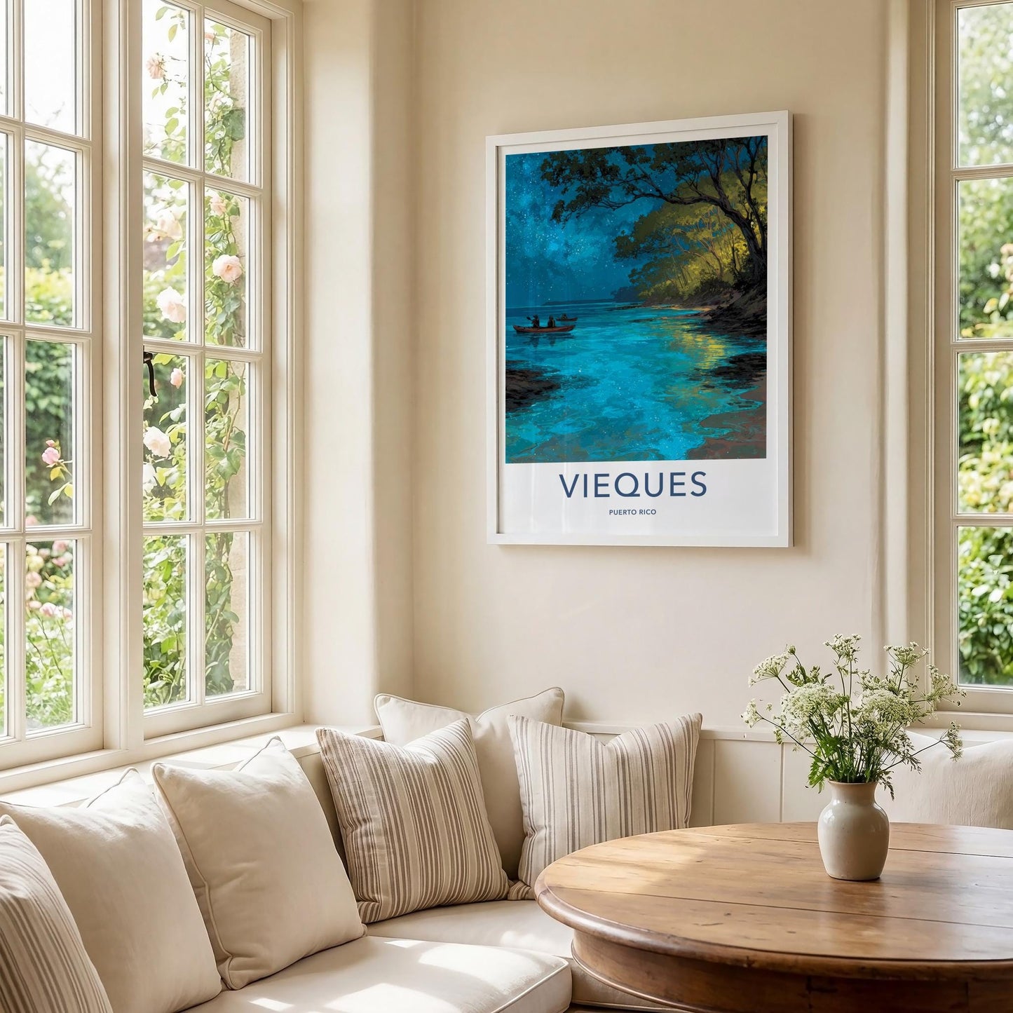 Vieques Poster - Puerto Rico Travel Art - Starry Water Kayak Home Decor