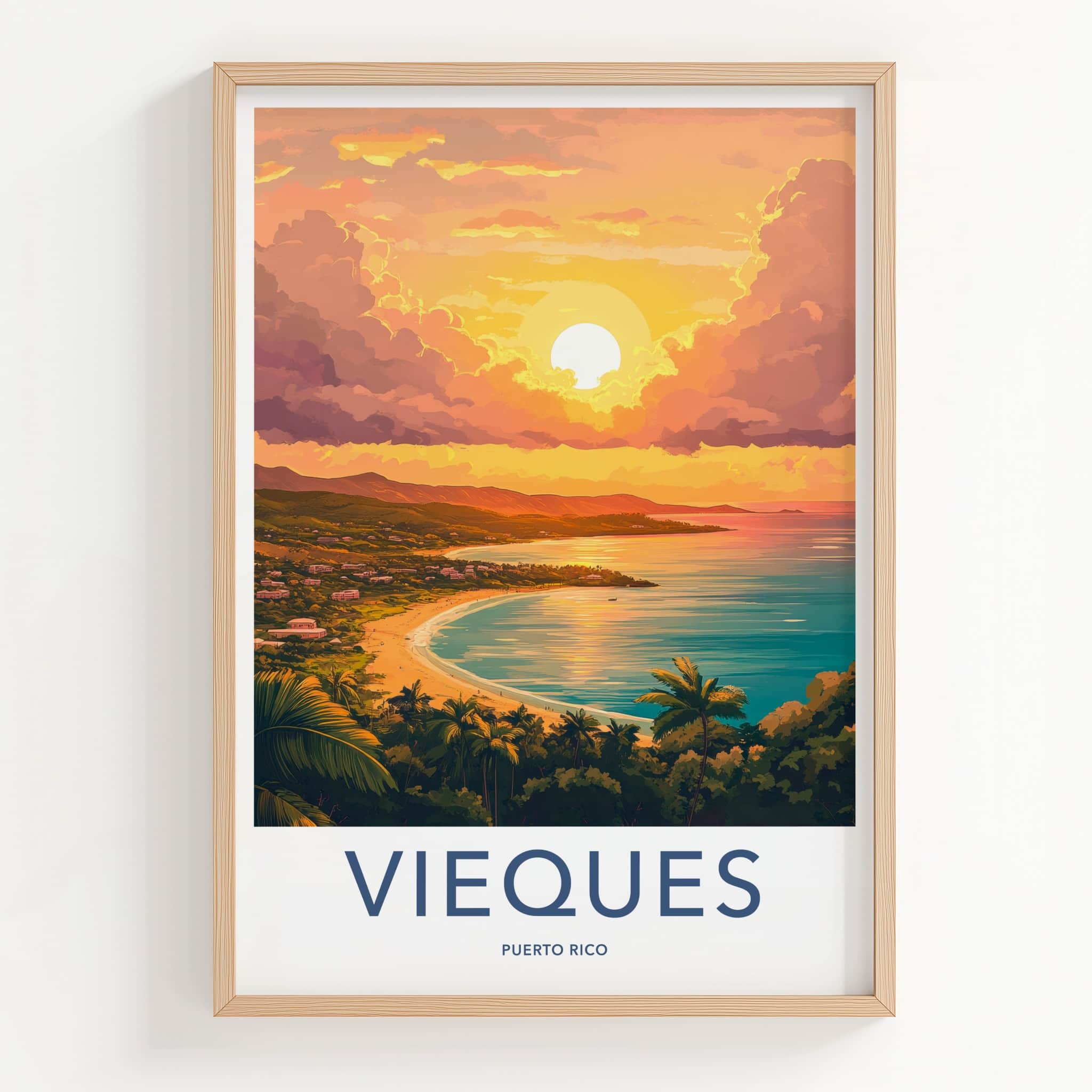 Vieques Poster - Puerto Rico Travel Art - Tropical Sunset Beach Home Decor