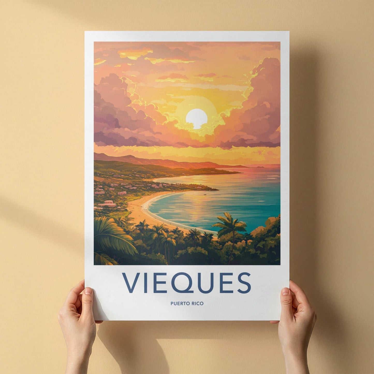 Vieques Poster - Puerto Rico Travel Art - Tropical Sunset Beach Home Decor