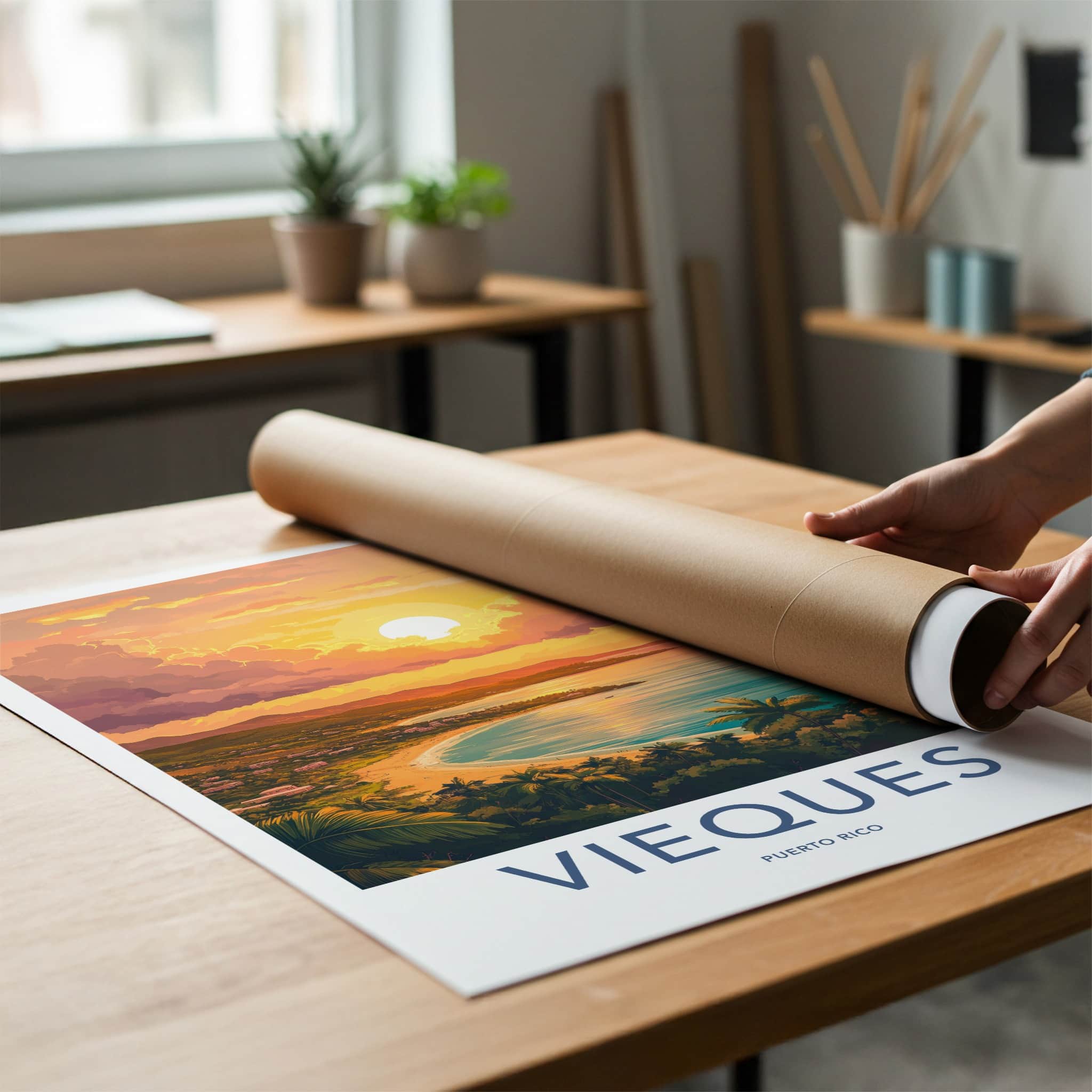 Vieques Poster - Puerto Rico Travel Art - Tropical Sunset Beach Home Decor
