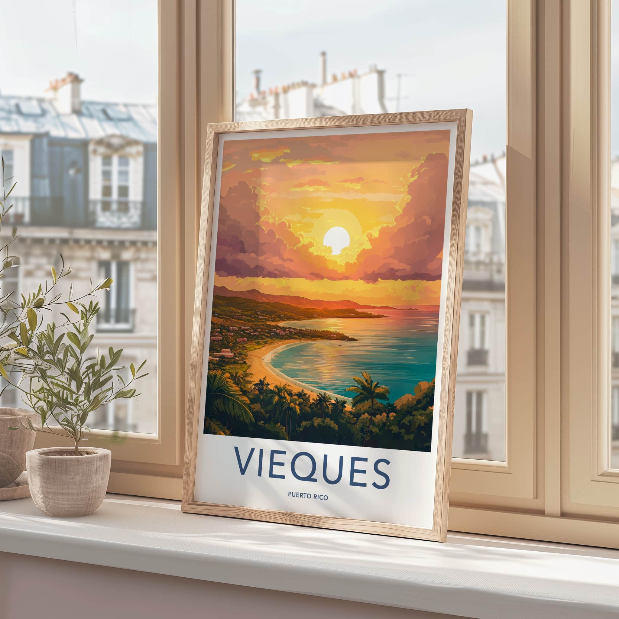Vieques Poster - Puerto Rico Travel Art - Tropical Sunset Beach Home Decor