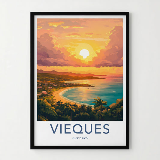 Vieques Poster - Puerto Rico Travel Art - Tropical Sunset Beach Home Decor