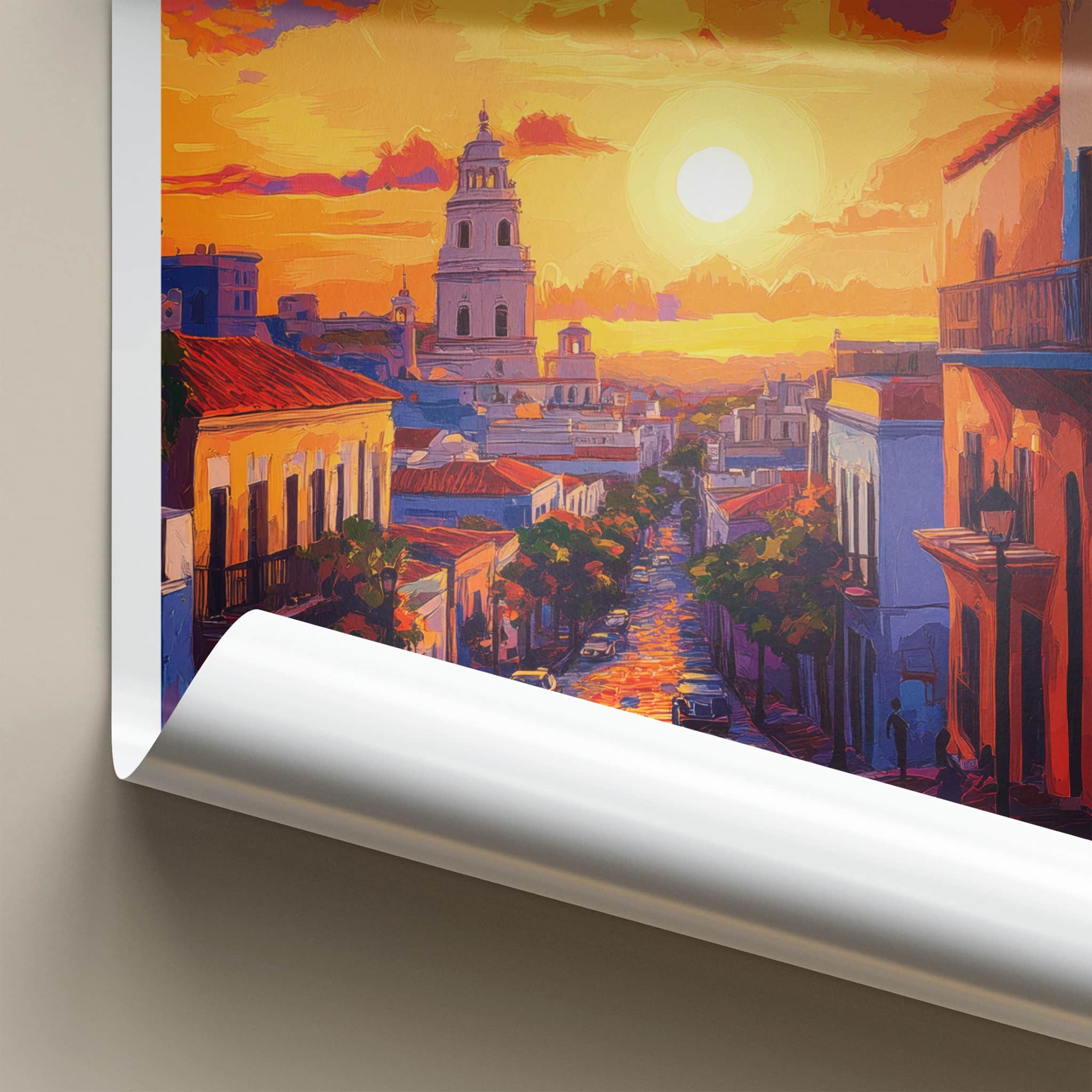 Vieques Poster - Puerto Rico Travel Art - Vibrant Street Sunset Home Decor