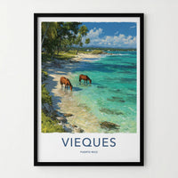 Vieques Poster - Puerto Rico Travel Art - Wild Horses Beach Home Decor