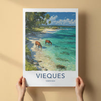 Vieques Poster - Puerto Rico Travel Art - Wild Horses Beach Home Decor