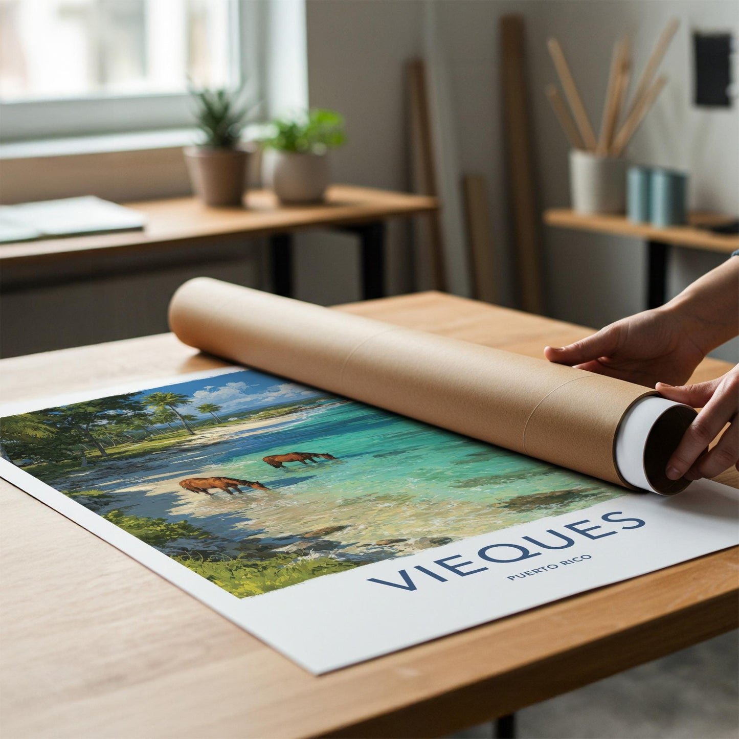 Vieques Poster - Puerto Rico Travel Art - Wild Horses Beach Home Decor