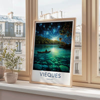 Vieques Poster - Puerto Rico Wall Art - Bioluminescent Bay Canoe Home Decor