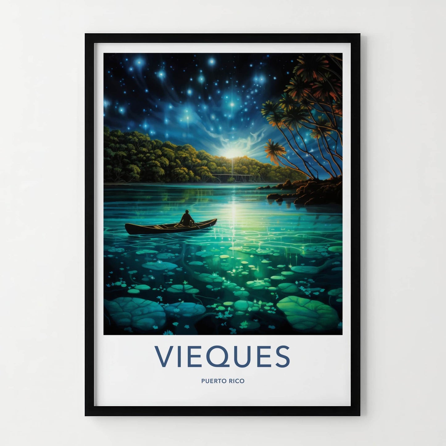 Vieques Poster - Puerto Rico Wall Art - Bioluminescent Bay Canoe Home Decor