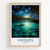 Vieques Poster - Puerto Rico Wall Art - Bioluminescent Bay Canoe Home Decor
