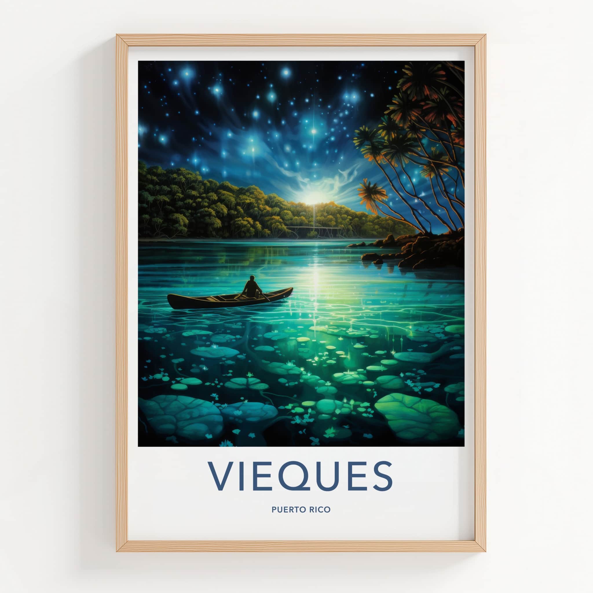 Vieques Poster - Puerto Rico Wall Art - Bioluminescent Bay Canoe Home Decor
