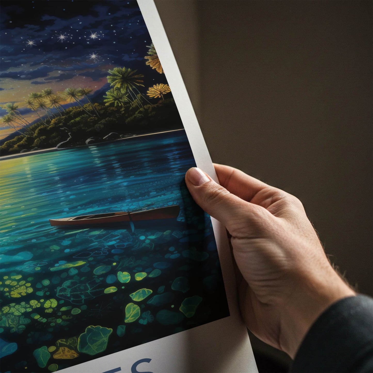 Viesques Poster - Puerto Rico Wall Art - Starry Night Lagoon Home Decor