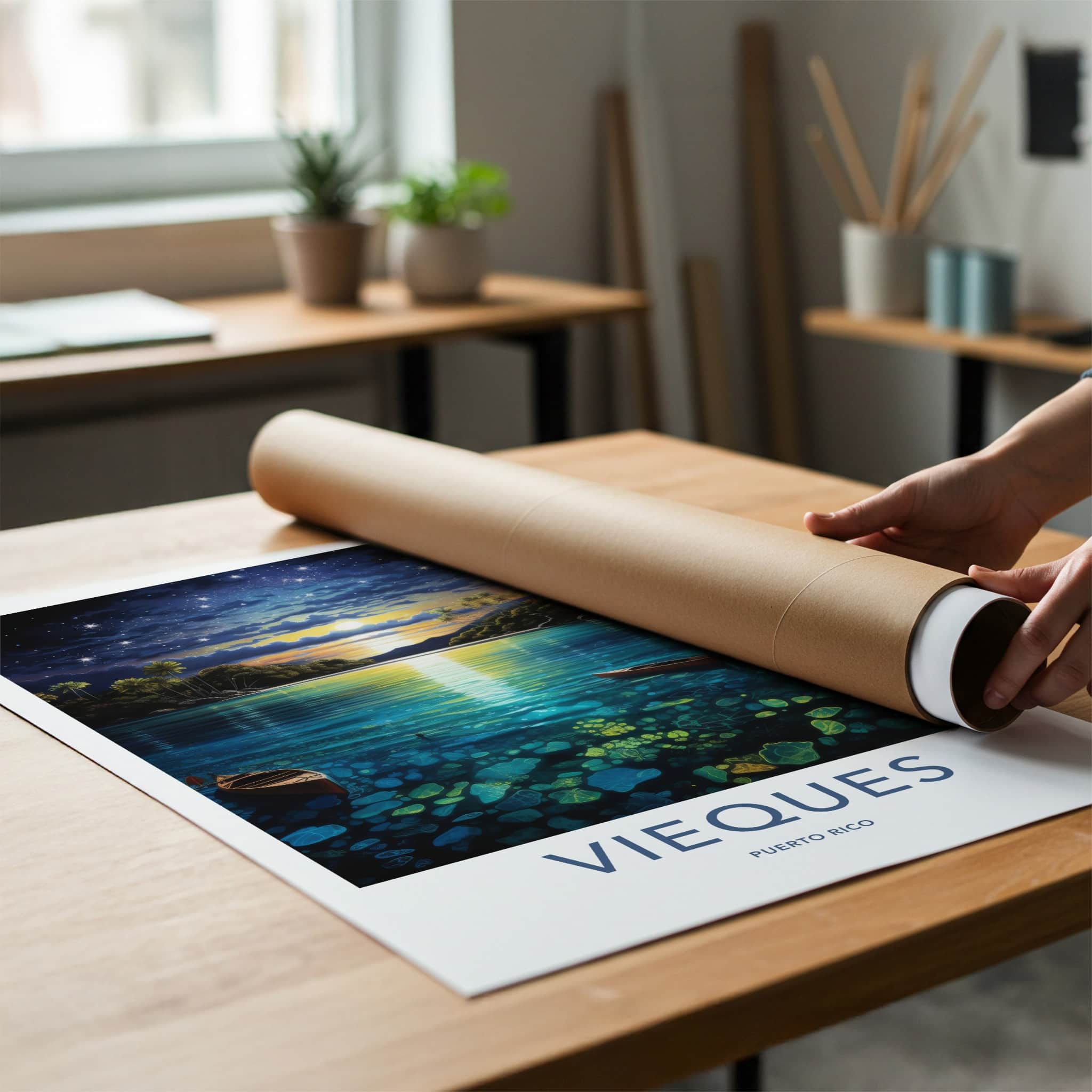 Viesques Poster - Puerto Rico Wall Art - Starry Night Lagoon Home Decor