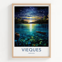 Viesques Poster - Puerto Rico Wall Art - Starry Night Lagoon Home Decor