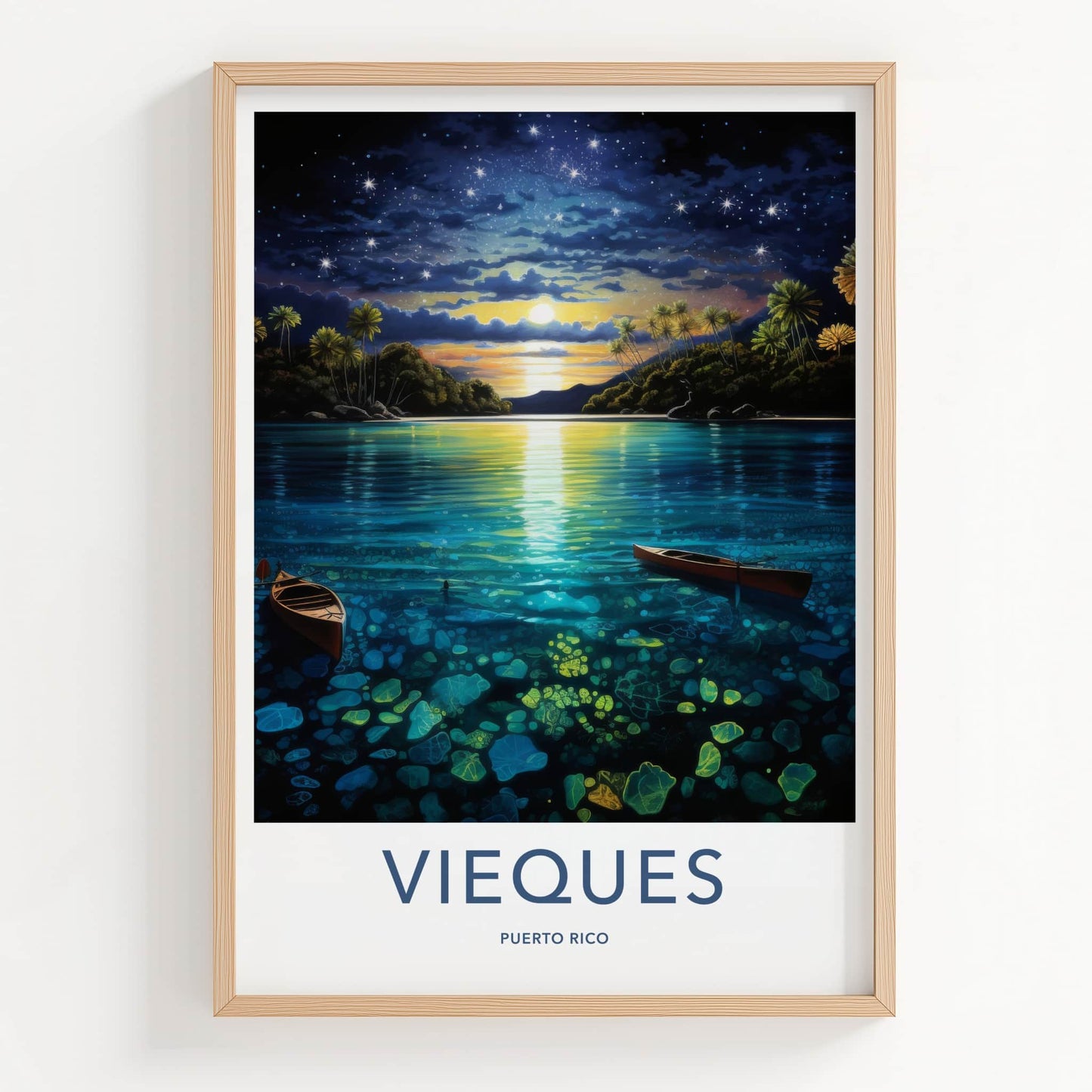 Viesques Poster - Puerto Rico Wall Art - Starry Night Lagoon Home Decor