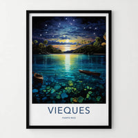 Viesques Poster - Puerto Rico Wall Art - Starry Night Lagoon Home Decor