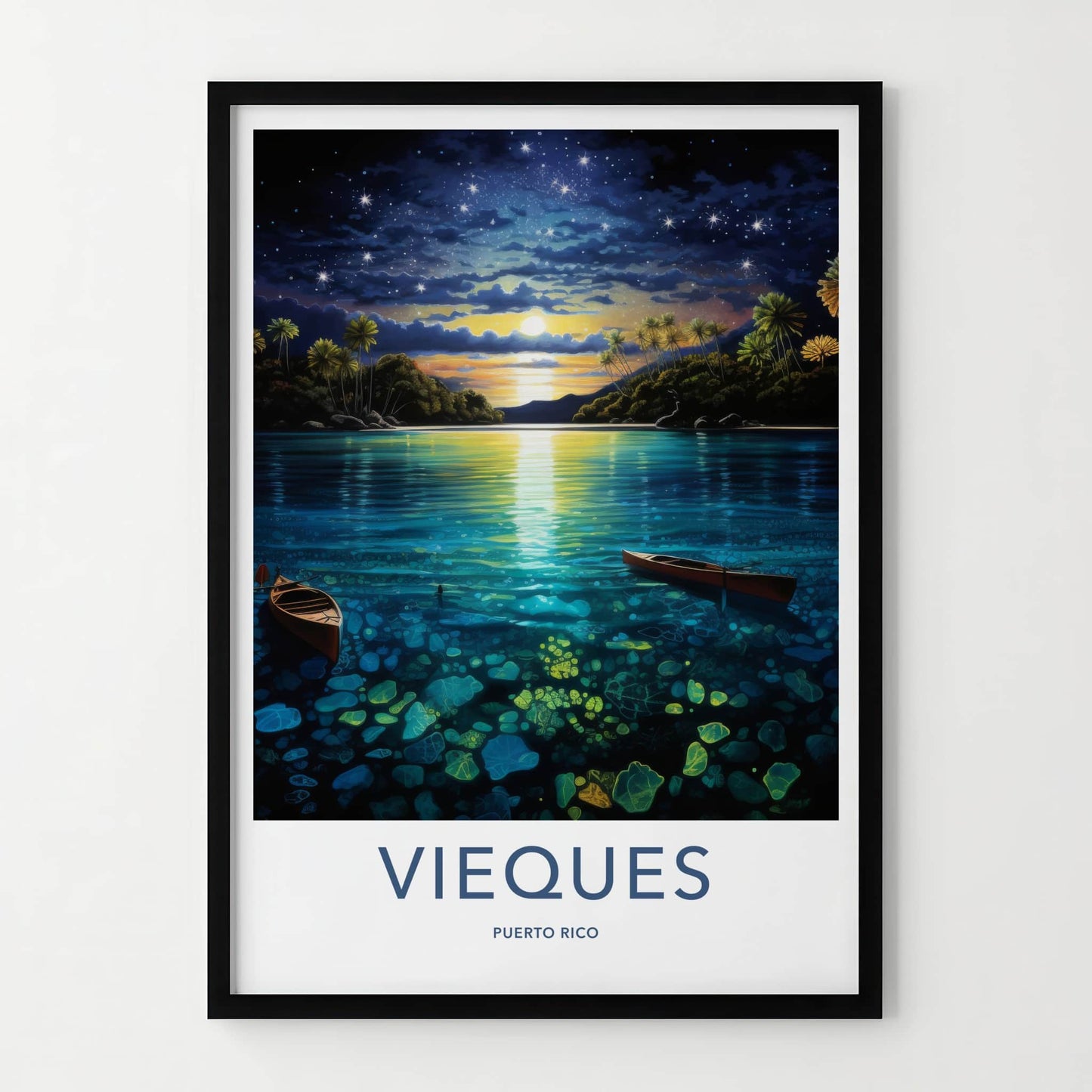 Viesques Poster - Puerto Rico Wall Art - Starry Night Lagoon Home Decor