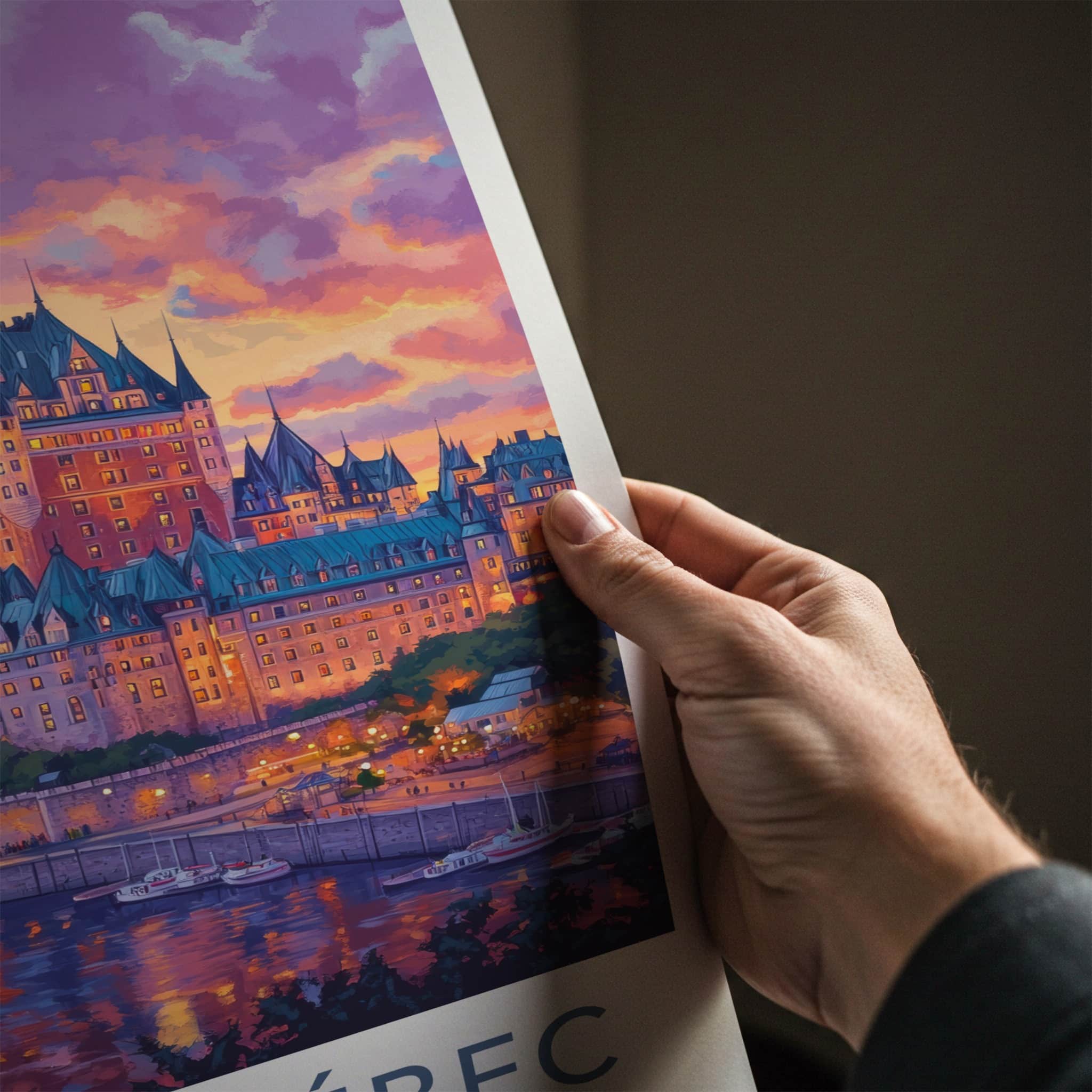 Vieux Quebec Poster - Canada Travel Art - Vibrant Castle Sunset Home Decor