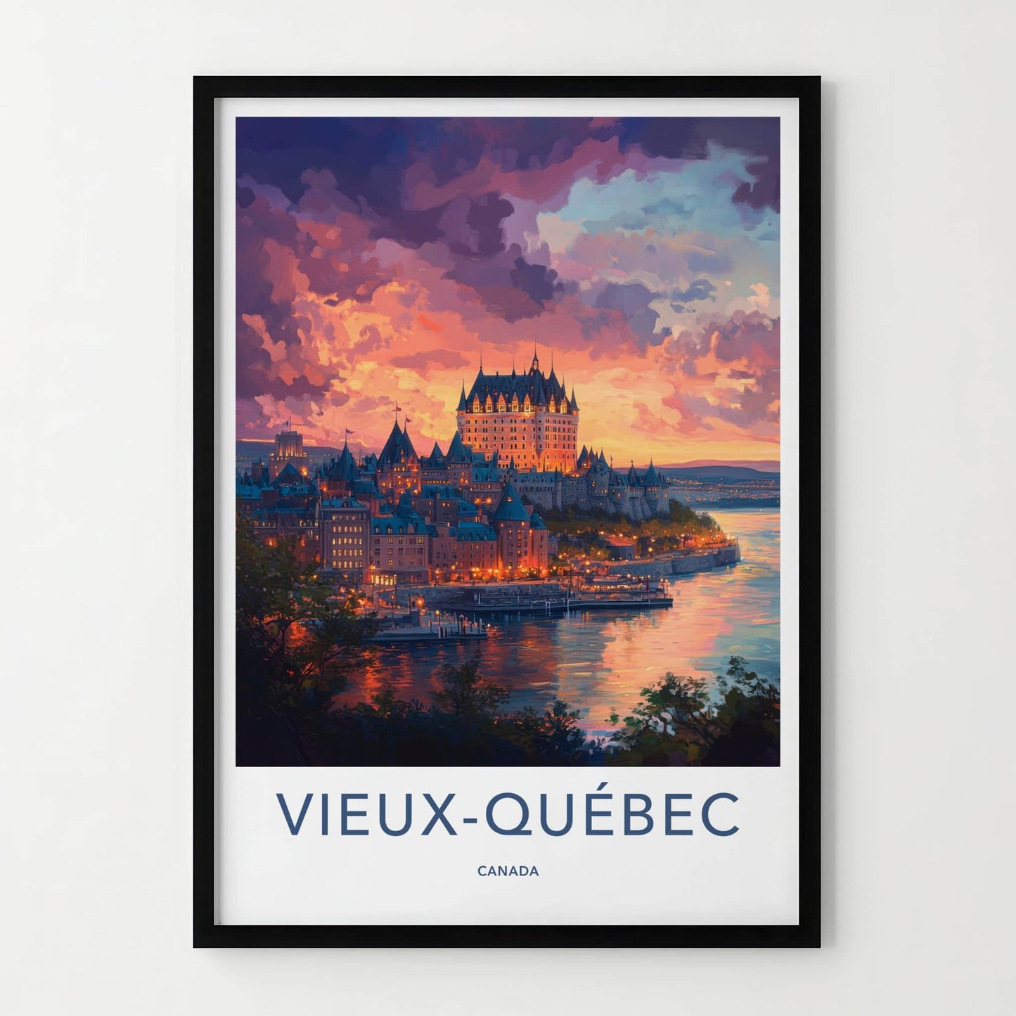 Vieux-Quebec Poster - Canada Travel Art - Waterfront Castle Lights Home Decor