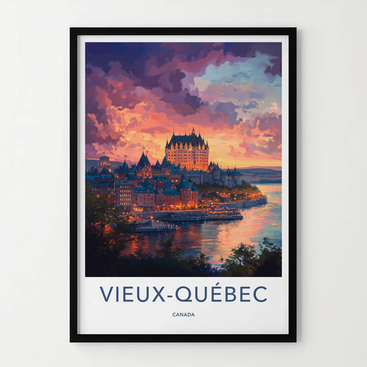 Vieux-Quebec Poster - Canada Travel Art - Waterfront Castle Lights Home Decor