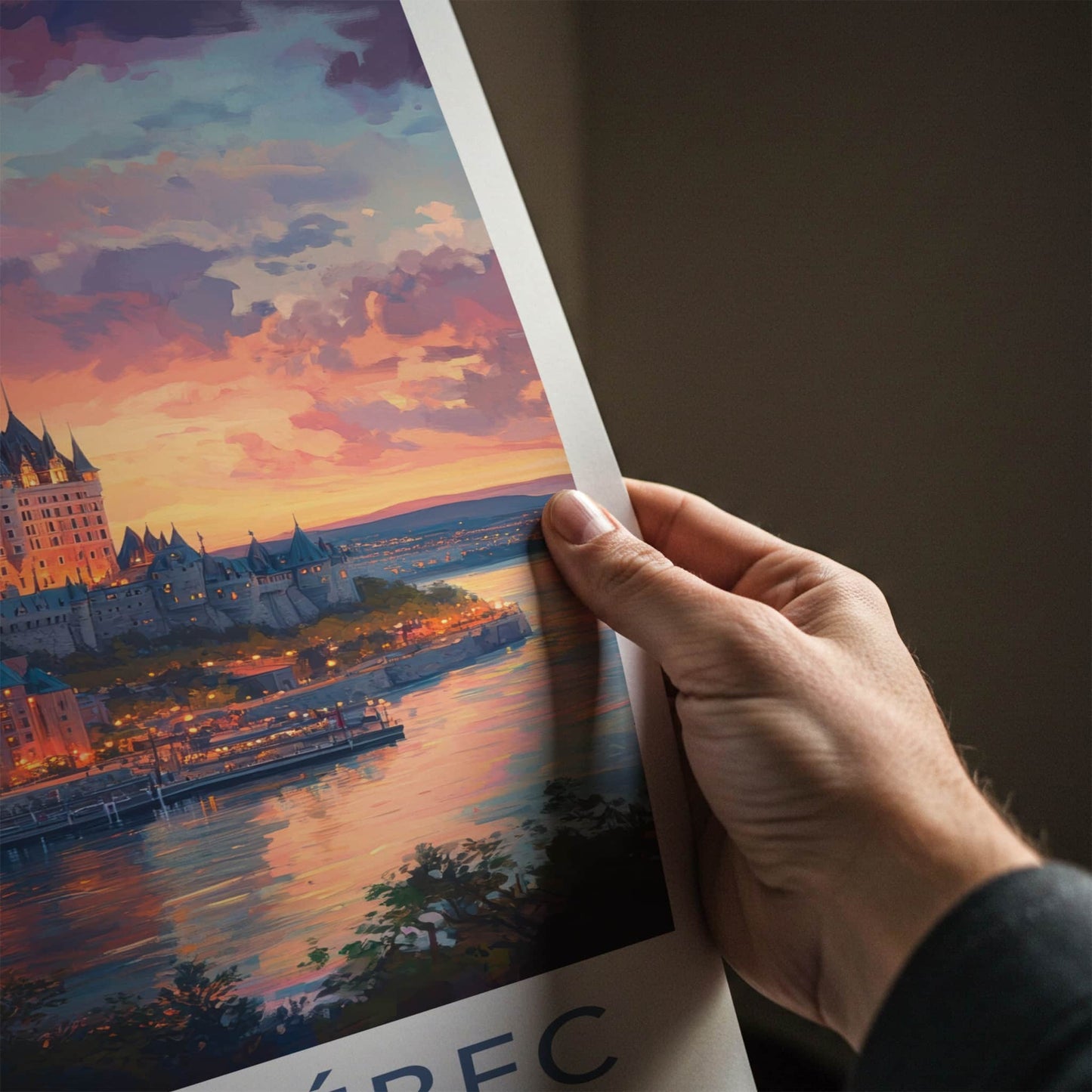 Vieux-Quebec Poster - Canada Travel Art - Waterfront Castle Lights Home Decor