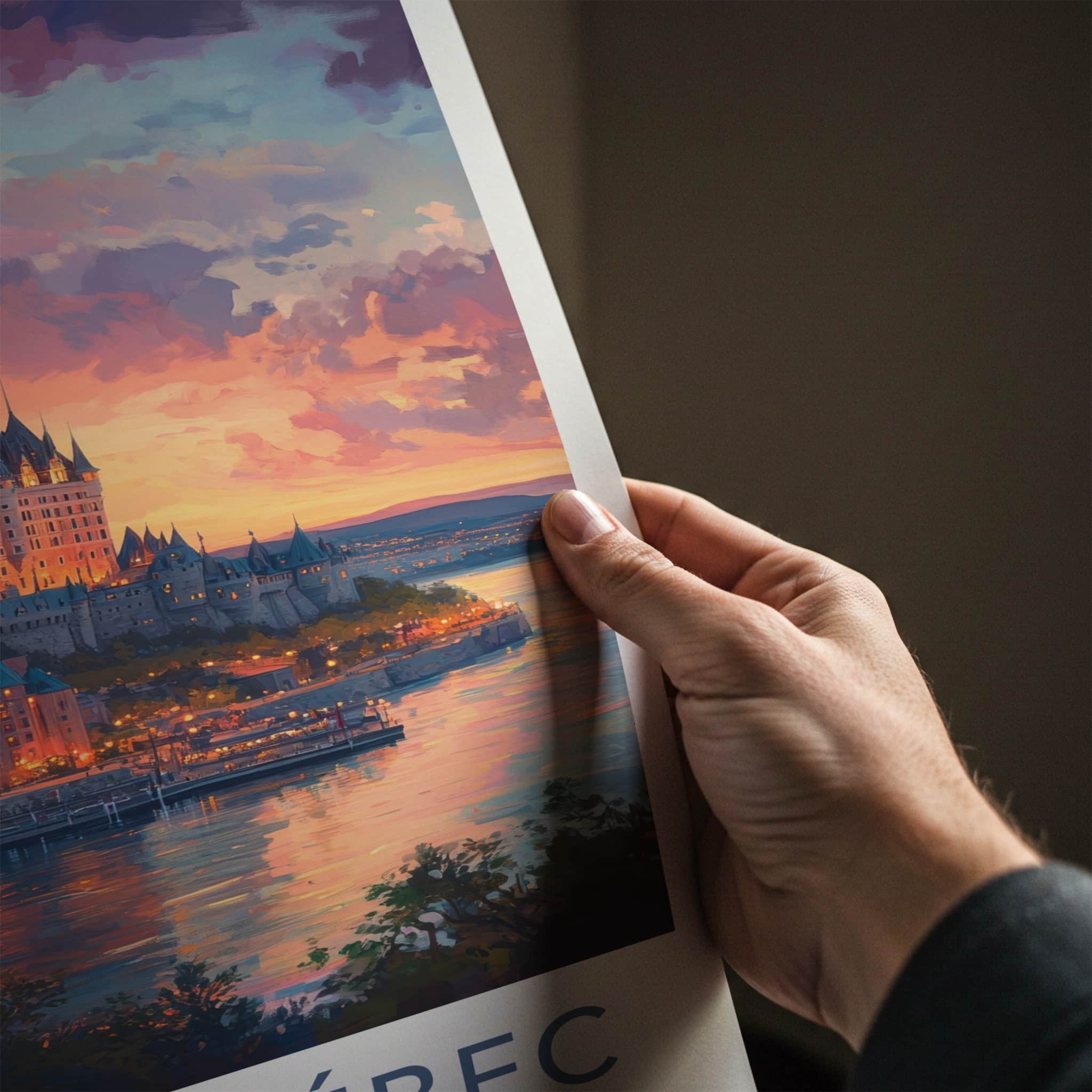 Vieux-Quebec Poster - Canada Travel Art - Waterfront Castle Lights Home Decor