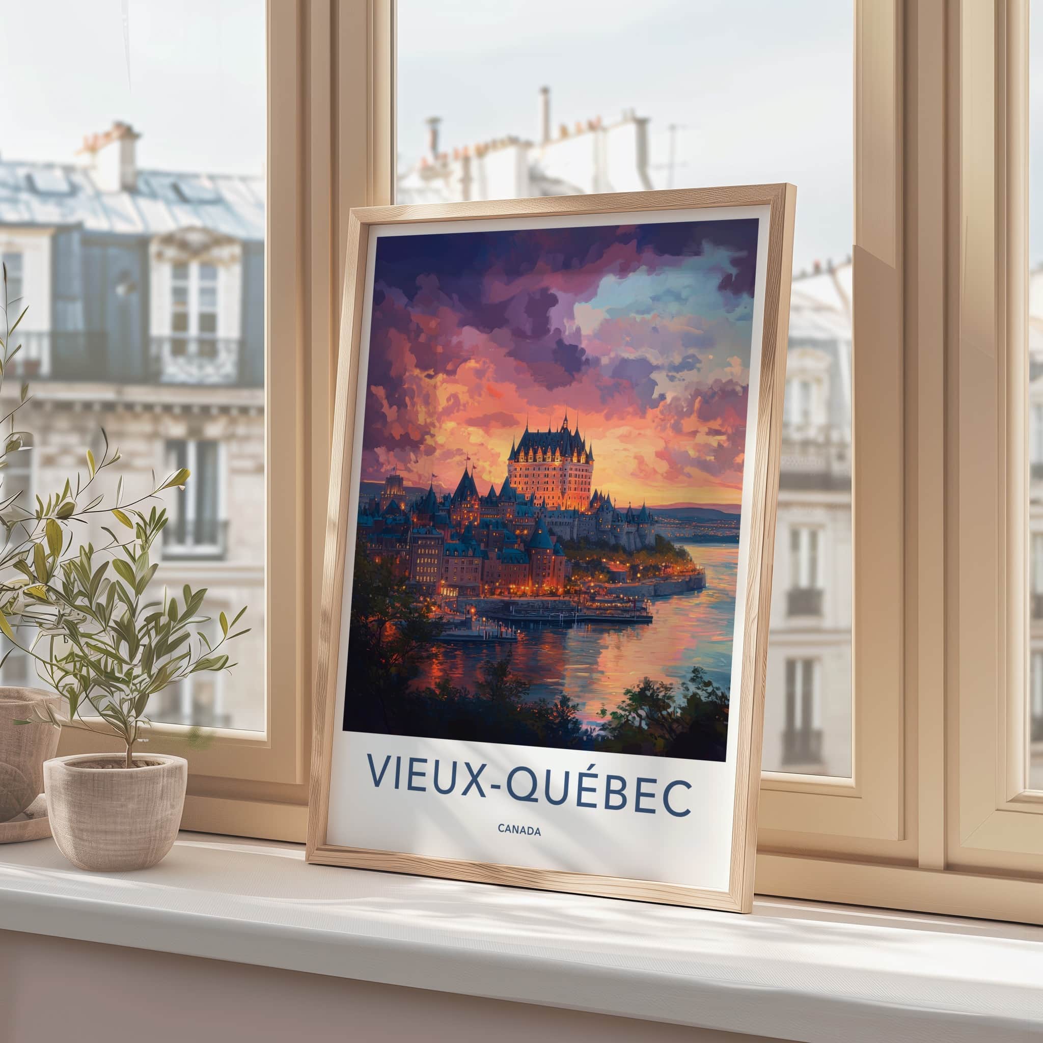 Vieux-Quebec Poster - Canada Travel Art - Waterfront Castle Lights Home Decor
