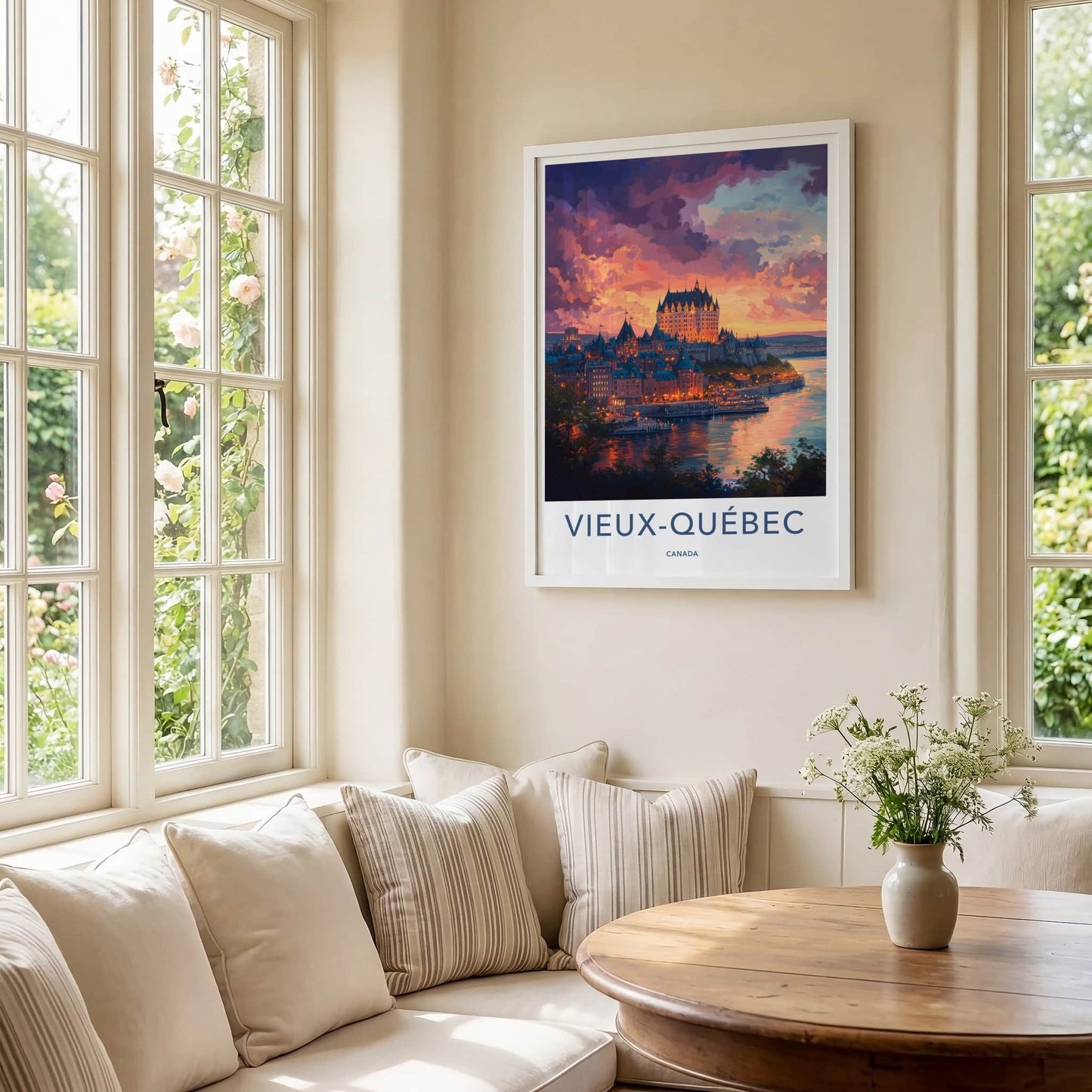 Vieux-Quebec Poster - Canada Travel Art - Waterfront Castle Lights Home Decor