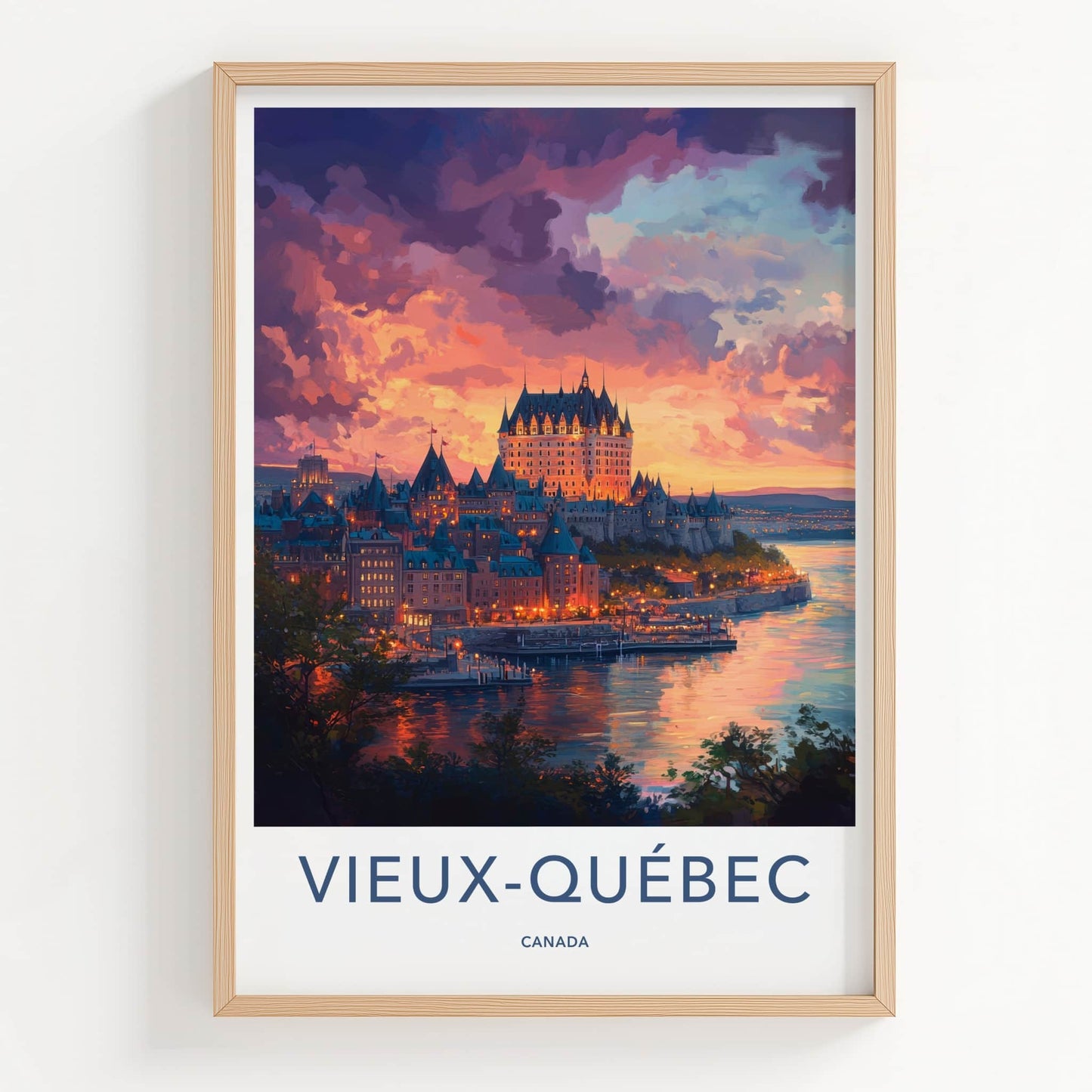 Vieux-Quebec Poster - Canada Travel Art - Waterfront Castle Lights Home Decor