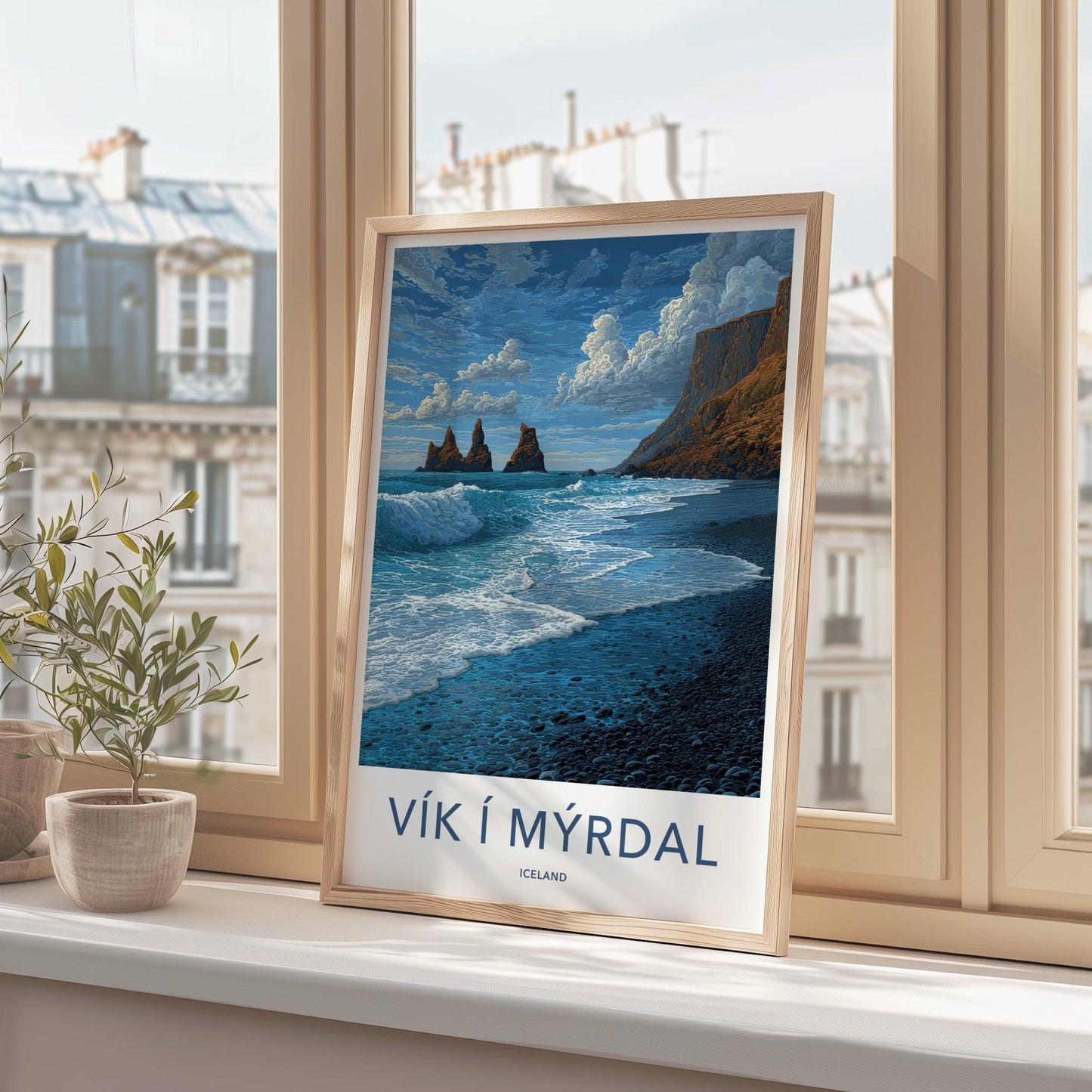 Vik I Myrdal Poster - Iceland Travel Art - Black Beach Sea Stacks Wall Decor