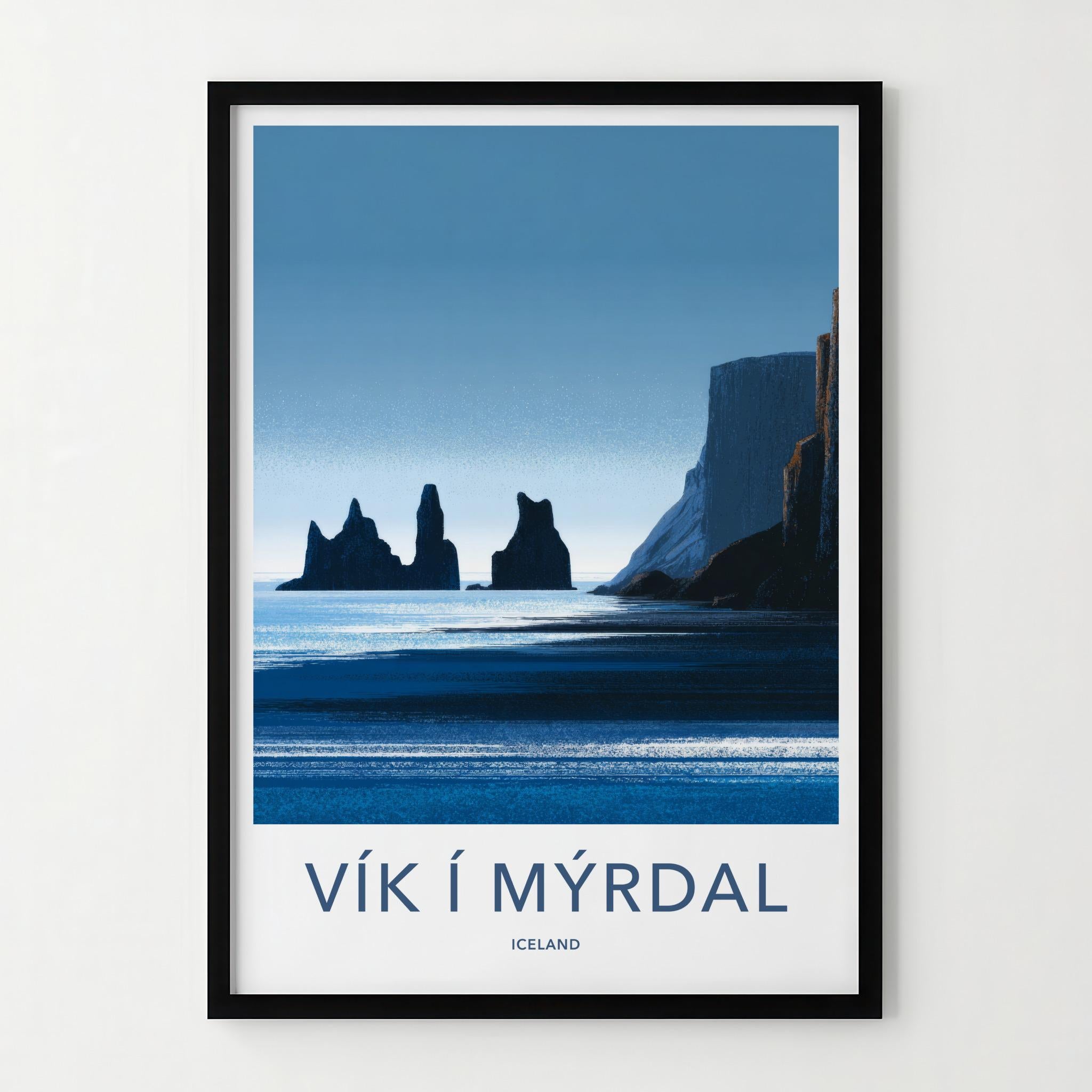 Vik i Myrdal Poster - Iceland Travel Art - Reynisdrangar Sea Stacks Home Decor