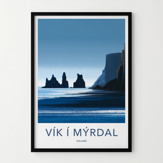 Vik i Myrdal Poster - Iceland Travel Art - Reynisdrangar Sea Stacks Home Decor