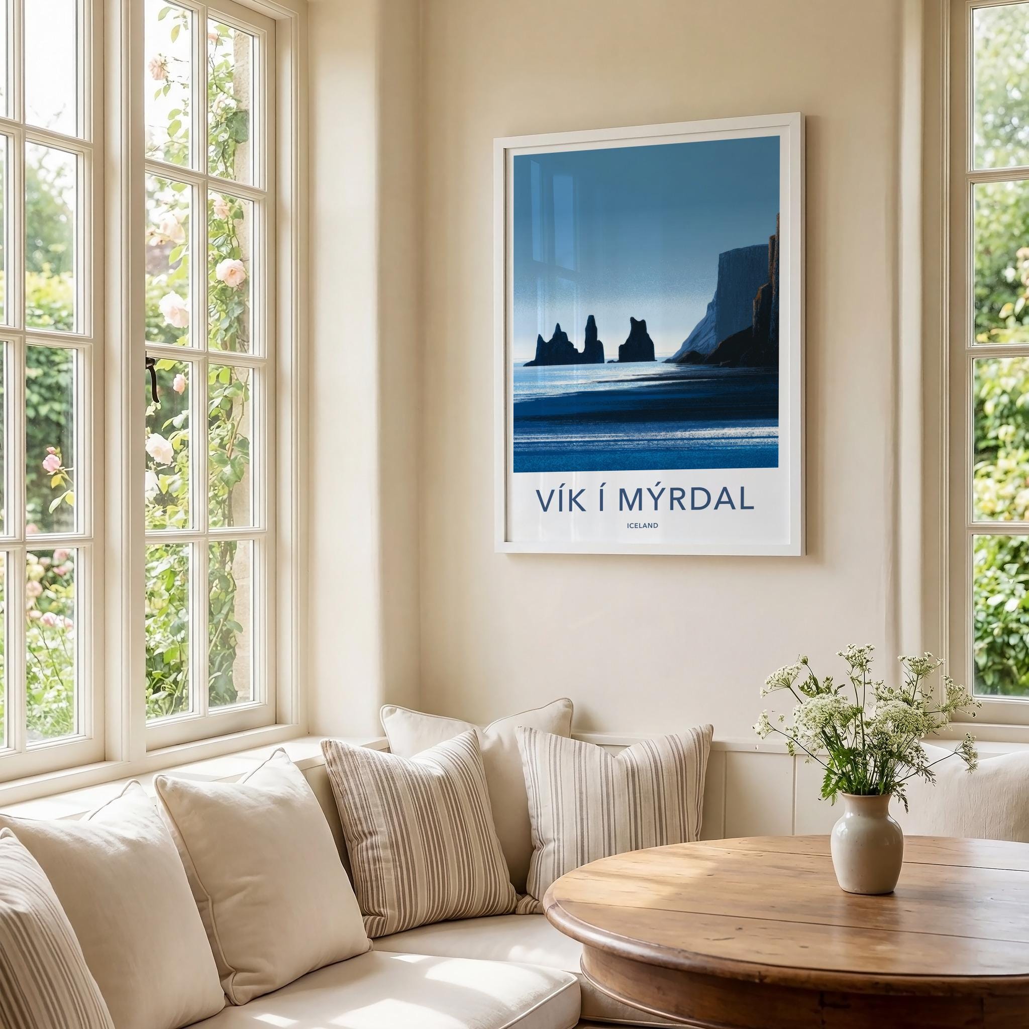 Vik i Myrdal Poster - Iceland Travel Art - Reynisdrangar Sea Stacks Home Decor