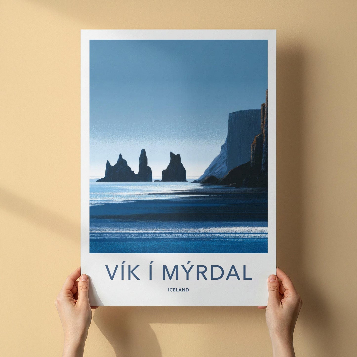 Vik i Myrdal Poster - Iceland Travel Art - Reynisdrangar Sea Stacks Home Decor