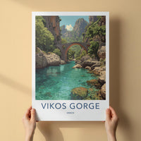 Vikos Gorge Poster - Greece Travel Art - Mountain River Bridge Home Decor